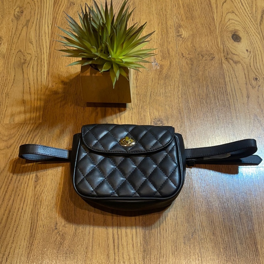 Black quilted belt bag